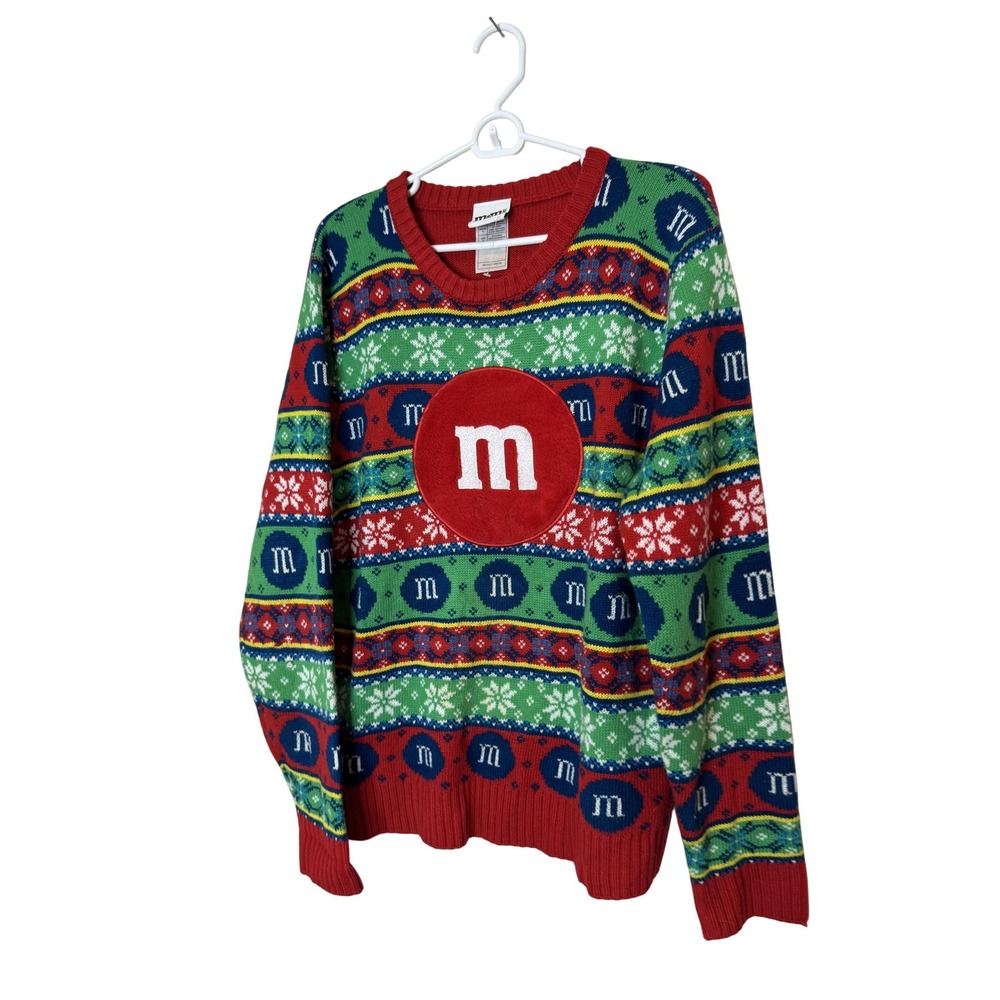 M&M's Sweater Mens Medium Multicolor Christmas Holiday Ugly Pullover Knit